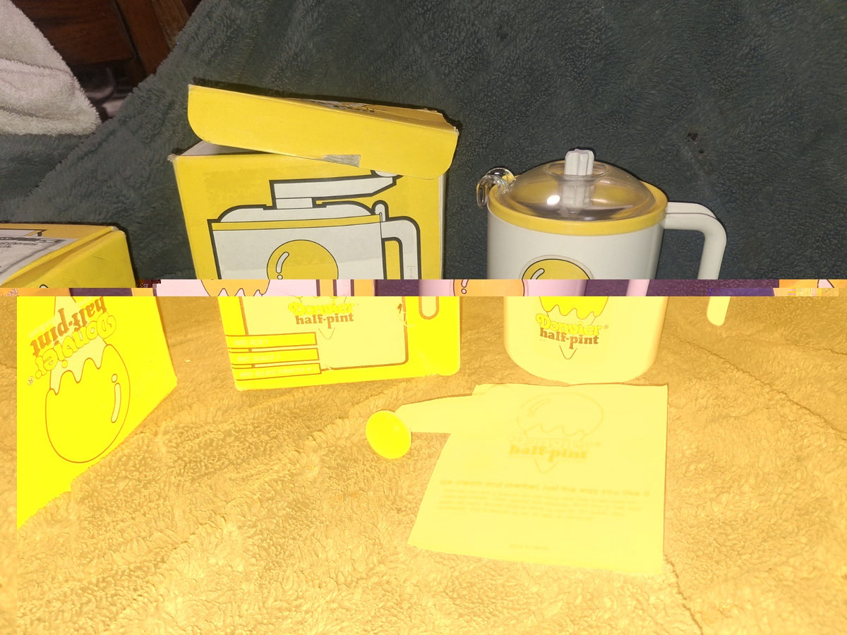 Vintage Donvier Half-Pint Ice Cream Maker Manual Hand Crank Yellow Box 1980s